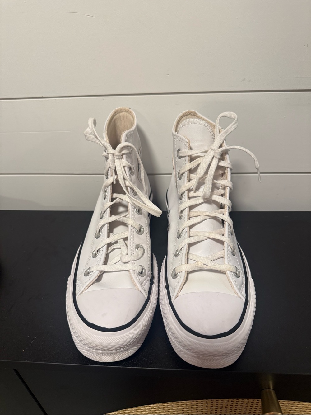 Women’s size 5.5 Leather Platform Converse, White High-Top Sneakers